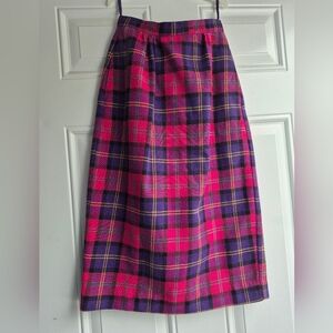 Vintage Plum Tree Canada Pink & Purple Plaid Wool Blend Midi Pencil Skirt